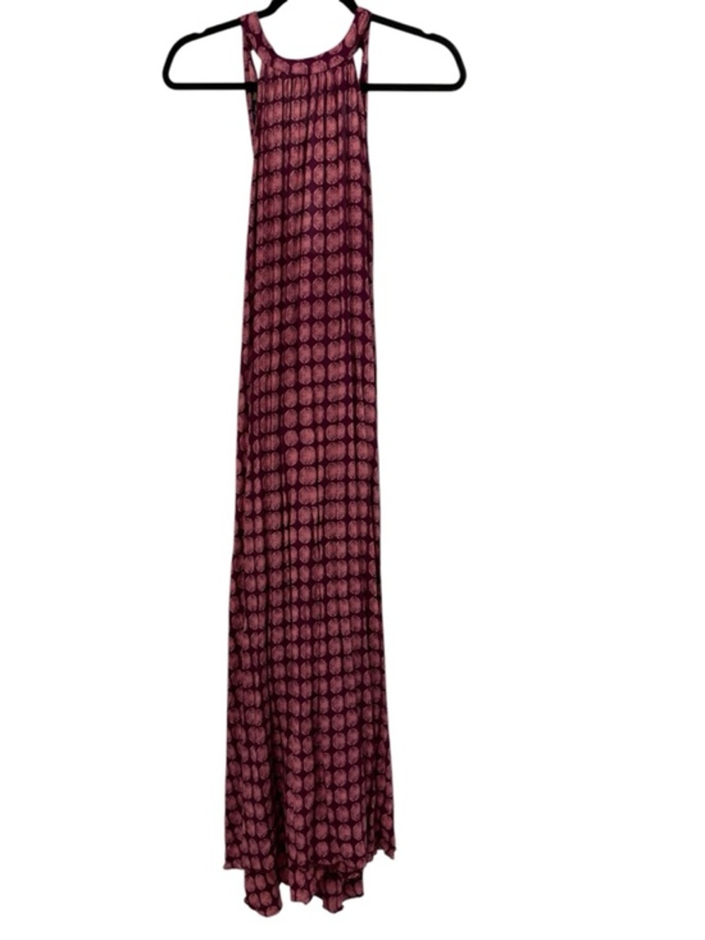 LUNA MAY COSTA RICA Hand Printed Purple Pink Halter Maxi Dress Lace-Up Back OS